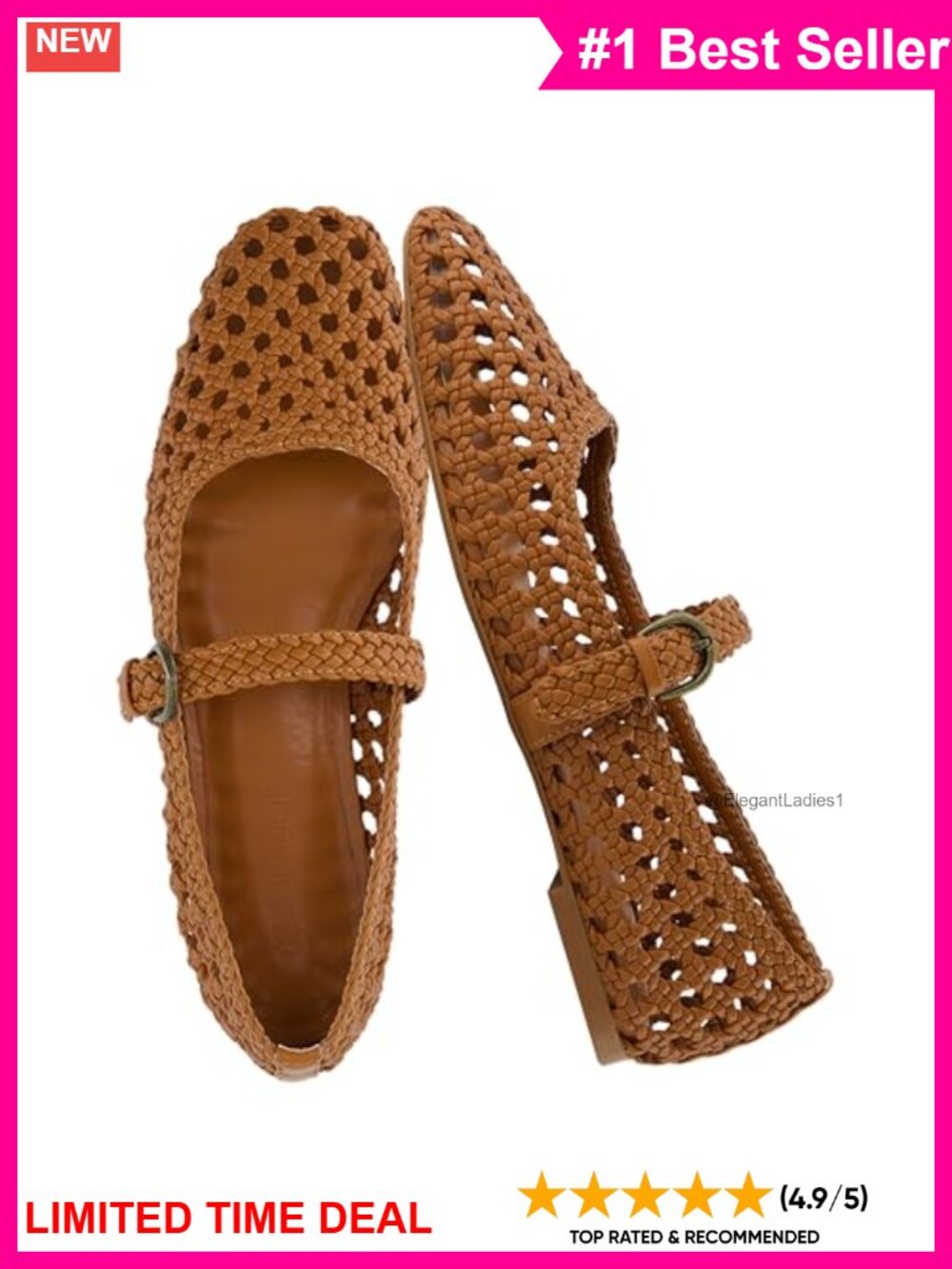 Hand Woven Faux Leather Mary Jane Flats Memory Foam Comfort